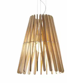 Závesné svietidlá Fabbian Fabbian Stick drevená závesná lampa, kužeľovitá