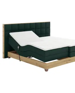 Postele Elektrická polohovacia posteľ, boxspring, zelená/dub artisan, 180x200, TIANA