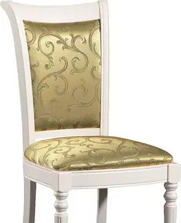Jedálenské stoličky TARANKO Krzeslo M jedálenská stolička biela / zlato-zelený vzor (A4 0304)