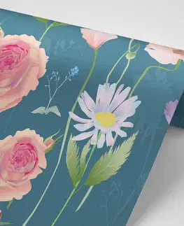 Samolepiace tapety Samolepiaca tapeta romantické kvety na modrom pozadí