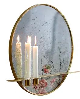 Zrkadlá Zrkadlo so stojanom na 2 sviečky, patinované, zlatý kovový rám, HAREO TYP 2