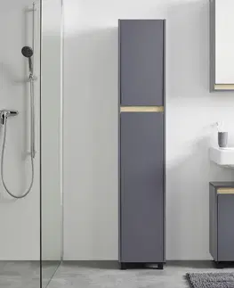 Skrinky do kúpeľňe Vysoká Skrinka Massimo Tm.sivá/drevodekor