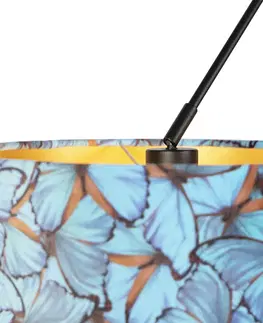 Zavesne lampy Závesná lampa so zamatovými odtieňmi motýľov so zlatom 35 cm - Blitz II čierna