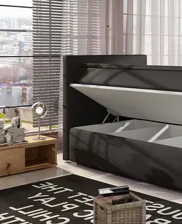 Postele NABBI Rodrigo 90 L čalúnená jednolôžková posteľ s úložným priestorom čierna (Soft 11)