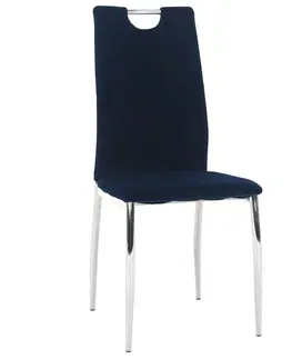 Jedálenské stoličky KONDELA Oliva New jedálenská stolička modrá (Velvet) / chróm
