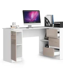 Písacie stoly Dizajnový písací stôl ROMAN155P, biely / capuccino lesk