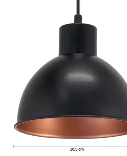 Závesné svietidlá EGLO Čierna závesná lampa Andrin vo vnútri medená