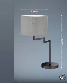 Stolové lampy FISCHER & HONSEL Stolná lampa Rota so sivým ľanovým tienidlom