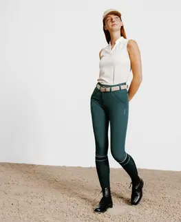 nohavice Dámske jazdecké nohavice - rajtky 500 ultraľahké zelené