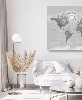 Obrazy na korku Obraz na korku nádherná čiernobiela mapa sveta