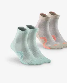 ponožky Detské vysoké turistické ponožky Crossocks mentolové zelené/béžové 2 páry