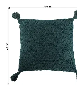 Dekoračné vankúše KONDELA Usale pletený vankúš 45x45 cm tmavozelená