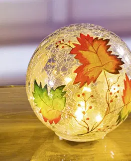 Drobné dekorácie a doplnky LED sklenená guľa "Jesenné lístie"