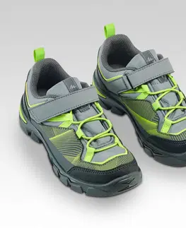 tenis Detská nízka turistická obuv MH120 Low so zapínaním na suchý zips sivo-zelená