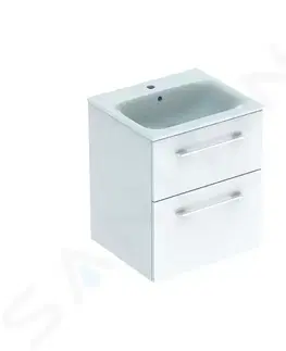 Kúpeľňa GEBERIT - Selnova Square Umývadlová skrinka 635x538x480 mm, s umývadlom, 2 zásuvky, lesklá biela 501.232.00.1