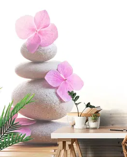 Samolepiace tapety Samolepiaca fototapeta balans kameňov a ružové kvety