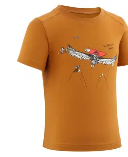 nohavice Detské turistické tričko MH100 2-6 rokov hnedé fosforeskujúce