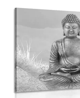 Čiernobiele obrazy Obraz socha Budhu v meditujúcej polohe v čiernobielom prevedení