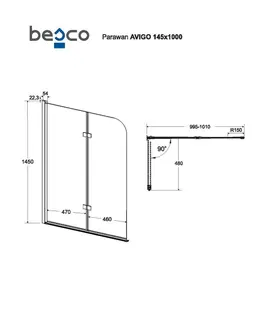 Sprchové dvere HOPA - Vaňová zástena AVIGO - FARBA rámu - Hliník leštený, Rozmer A - 100 cm, Smer zatvárania - Univerzálny Ľavé / Pravé, Výplň - Číre bezpečnostné sklo - 5 mm BCAVIG10CC