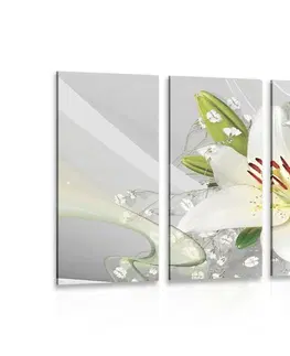 Obrazy kvetov 5-dielny obraz biela ľalia na zaujímavom pozadí