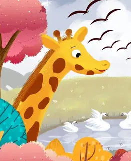 Detské obrazy Obraz žirafy pri jazierku