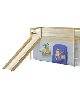 Vyvýšené detské postele Posteľ S Priestorom Na Hru Manuel Záves Modrý