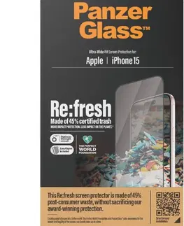 Ochranné fólie pre mobilné telefóny Ochranné sklo PanzerGlass Re:fresh UWF s aplikátorom pre Apple iPhone 15, čierne 2821