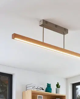 Stropné svietidlá Lucande LED drevená závesná lampa Tamlin, buk, 100 cm