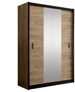Šatníkové skrine Skriňa s posuvnými dverami, čierna/dub craft, 150x215 cm, CRAFT