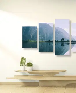 Obrazy prírody a krajiny 5-dielny obraz maľovaná scenéria horského jazera