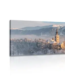 Obrazy prírody a krajiny Obraz kostol pri jazere Bled v Slovinsku