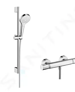 Sprchy a sprchové panely HANSGROHE - Croma Select S Sprchová súprava Vario s termostatom, 3 prúdy, sprchová tyč 650 mm, biela/chróm 27013400