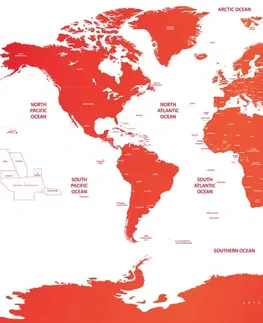 Samolepiace tapety Samolepiaca tapeta mapa sveta s jednotlivými štátmi v červenej farbe