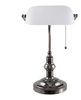 Stolové lampy na písací stôl Clayre&Eef Lampa na písací stôl 5100W biele sklenené tienidlo