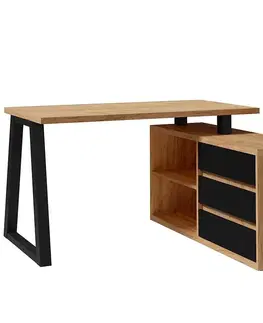 Moderné kancelárske stoly Set Iga II Písací stôl+Komoda Dub Craft / čierna Mat