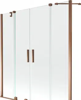 Sprchové dvere MEXEN/S - Velar Duo Dvojkrídlová posuvná vaňová zástena 160 x 150 cm, transparent, ružové zlato 896-160-000-02-60