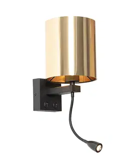 Nastenne lampy Nástenná lampa čierna s ohybným ramenom a tienidlom zlatá 15 cm - Brescia