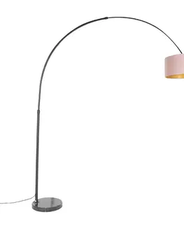 Oblúkové lampy Oblúková lampa čierny zamatový odtieň ružová so zlatom 50 cm - XXL