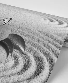Samolepiace tapety Samolepiaca fototapeta čiernobiely motýľ na Zen kameni