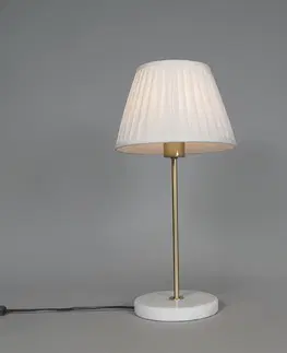 Stolove lampy Retro stolná lampa mosadz s nariaseným tienidlom krémová 25 cm - Kaso