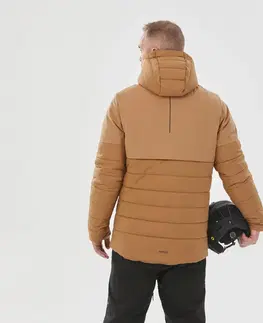 bundy a vesty Pánska hrejivá lyžiarska bunda 100 predĺžená hnedá