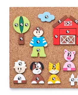 Náučné hračky WOODY - Korková doska s pribíjacími tvarmi - Zvieratká