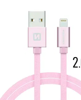 USB káble Dátový kábel Swissten textilný s Lightning konektorom a podporou rýchlonabíjania, ružovozlatý 71523305