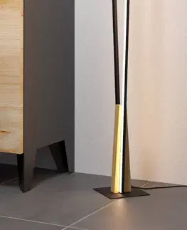 Stojacie lampy EGLO Stojacia lampa Panagria LED, čierna s drevenými detailmi