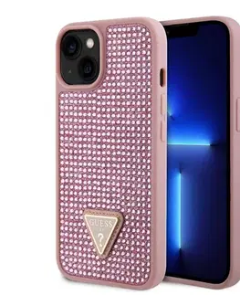 Puzdrá na mobilné telefóny Zadný kryt Guess Rhinestones Triangle Metal Logo pre iPhone 15, ružová 57983116687