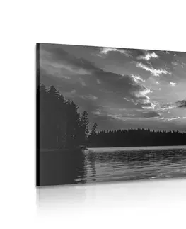 Čiernobiele obrazy Obraz odraz horského jazera v čiernobielom prevedení