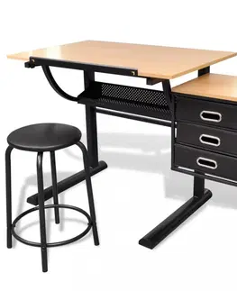 Detské stoly a stoličky Náklopný kresliace stôl so stoličkou a zásuvkami Dekorhome