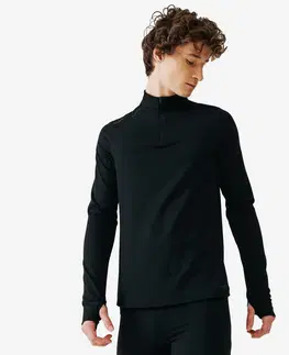 mikiny Pánske bežecké tričko Run 100 Warm s dlhým rukávom hrejivé čierne