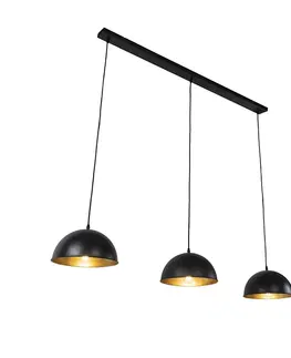 Zavesne lampy Priemyselná závesná lampa čierna so zlatými 3-svetlami - Magnax