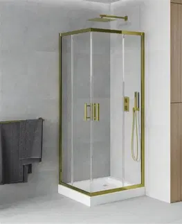 Vane MEXEN/S - Rio sprchovací kút štvorec 80 x 80, transparent, zlato + vanička Rio vrátane výpuste 860-080-080-50-00-4510